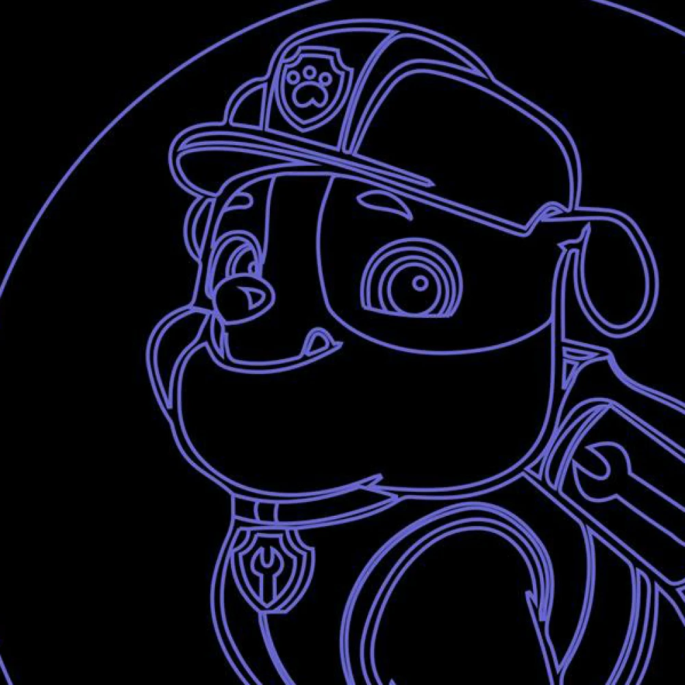 LED Φωτιστικό Χαραγμένο Plexiglass Paw Patrol Rubble Εργάτης Με Διακόπτη ON/OFF AlphaLed