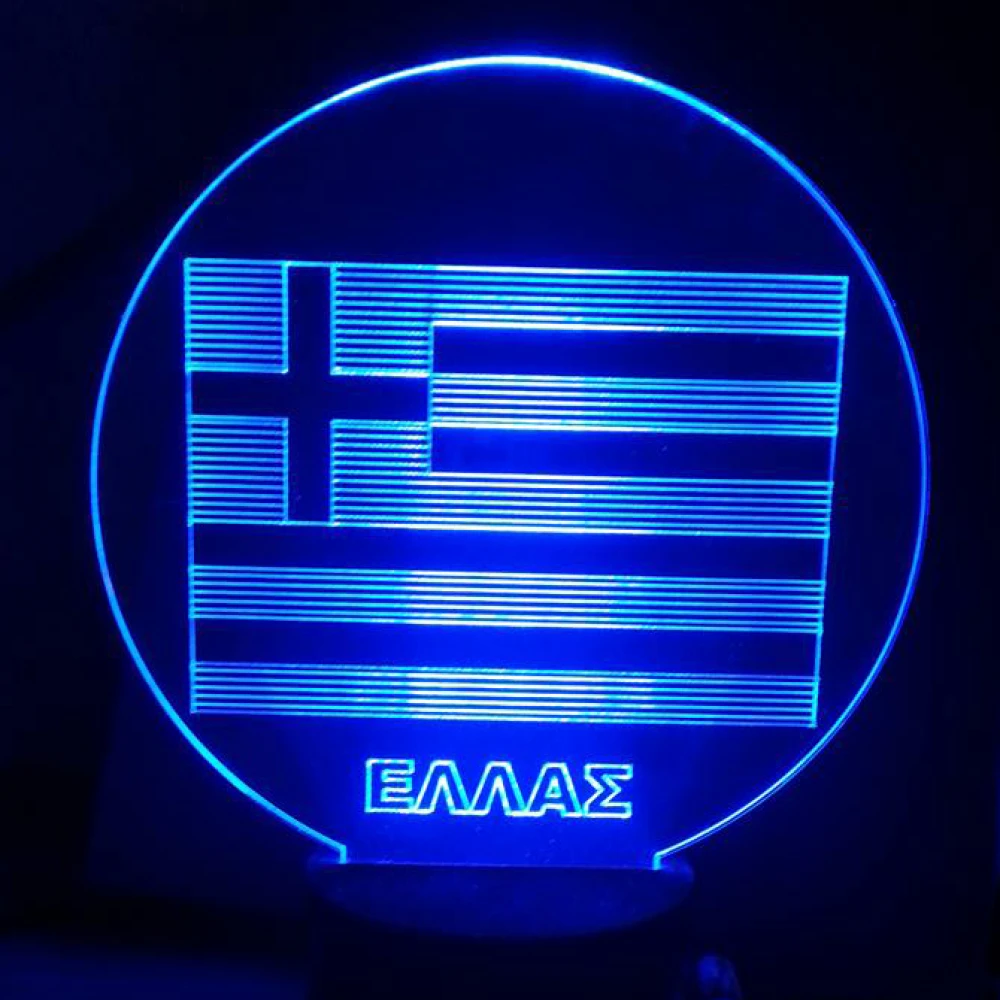 LED Φωτιστικό Χαραγμένο Plexiglass Με Σχέδιο Ελλάς Με Διακόπτη ON/OFF AlphaLed