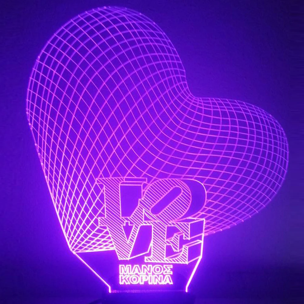 LED Φωτιστικό Χαραγμένο Plexiglass Με Σχέδιο 3D Καρδιές Με Διακόπτη ON/OFF AlphaLed