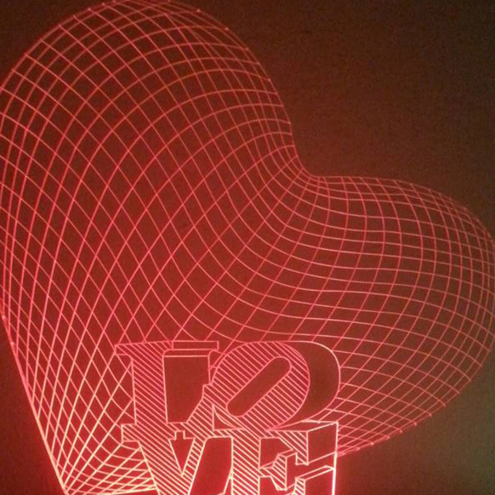 LED Φωτιστικό Χαραγμένο Plexiglass Με Σχέδιο 3D Καρδιές Με Διακόπτη ON/OFF AlphaLed