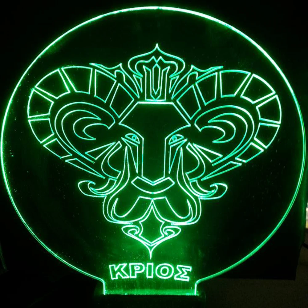 LED Φωτιστικό Χαραγμένο Plexiglass Με Σχέδιο Ζώδιο Κριός Με Διακόπτη ON/OFF AlphaLed