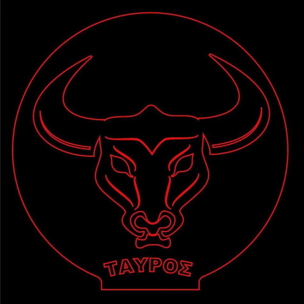 LED Φωτιστικό Χαραγμένο Plexiglass Με Σχέδιο Ζώδιο Ταύρος Με Διακόπτη ON/OFF AlphaLed