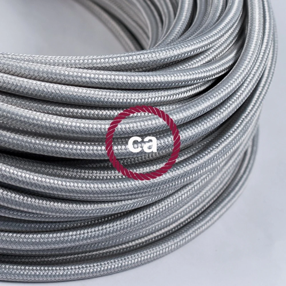 Υφασμάτινο Καλώδιο Ασημί Στρόγγυλο