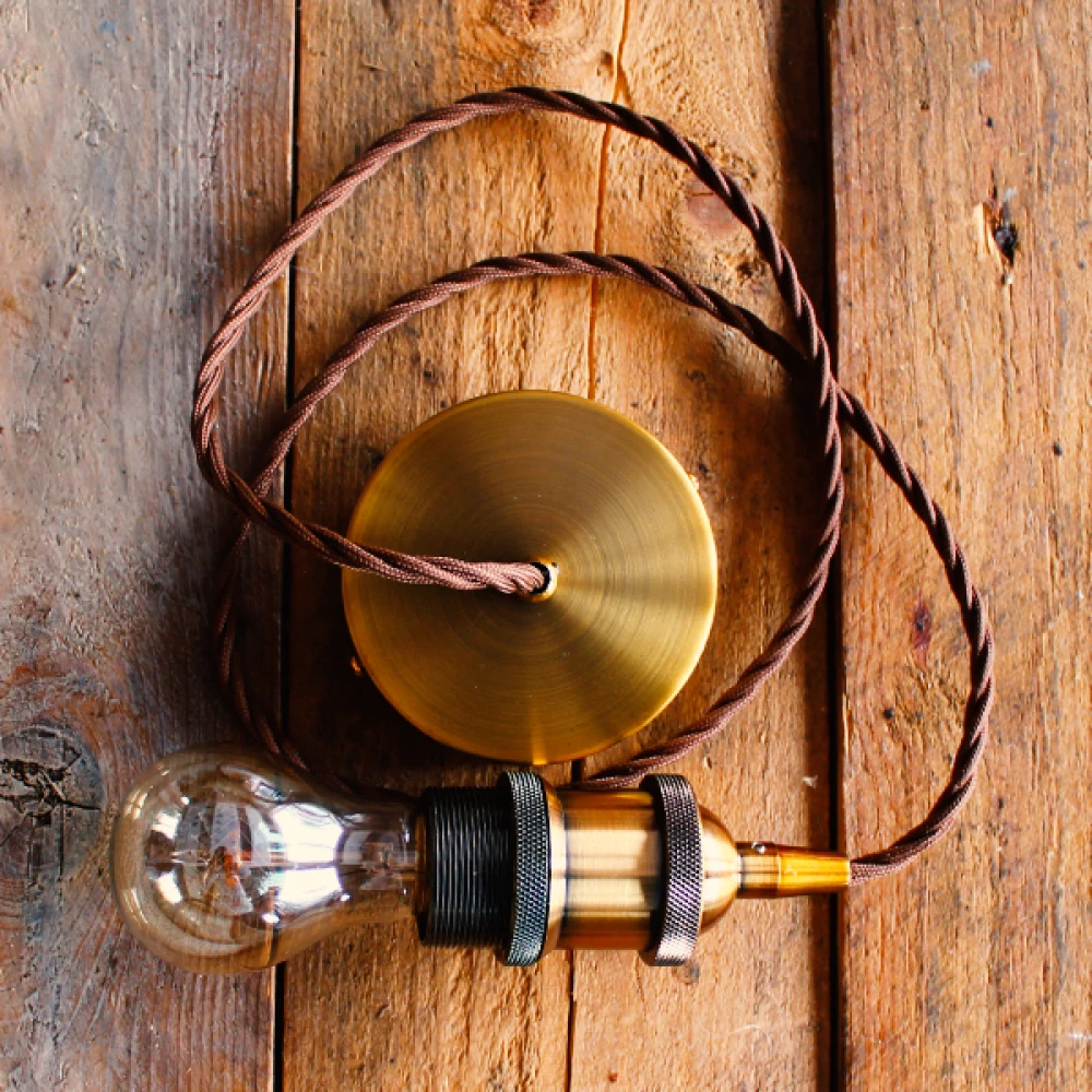 Ανάρτηση 2μ Καφέ Στριφτό Καλώδιο Και Antique Ντουί Ε27 Decolight