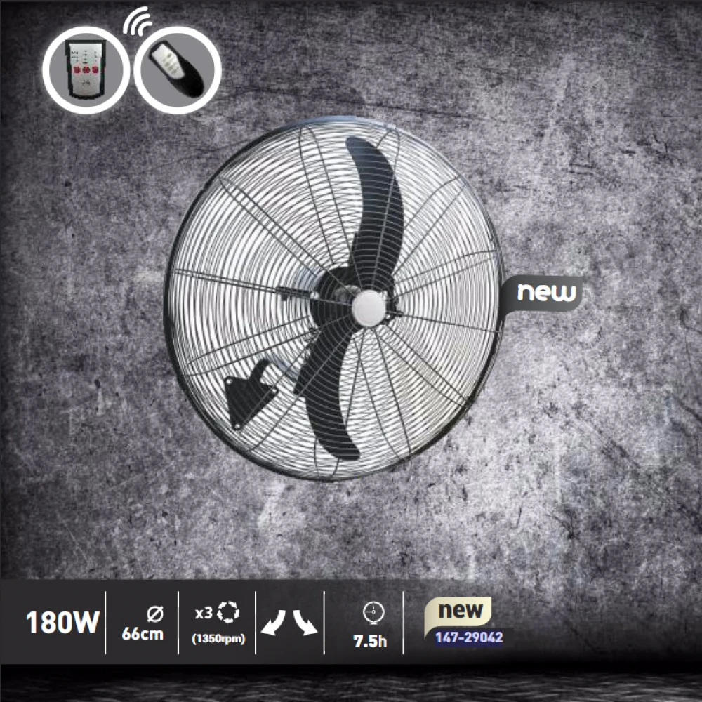 Μεταλλικός Ανεμιστήρας Τοίχου Με Κοντρόλ Φ66 180W Σε Μαύρο Χρώμα Eurolamp - ΚΙΝΗΣΗ :YESΡεύμα Τροφοδοσίας (V) :220Ισχύς (W) :180Πιστοποιητικά :YESΕνδειξη CE :YESΔιάμετρος :66cmRPM :1350Ταχύτητες :3Αυτονομία :7.