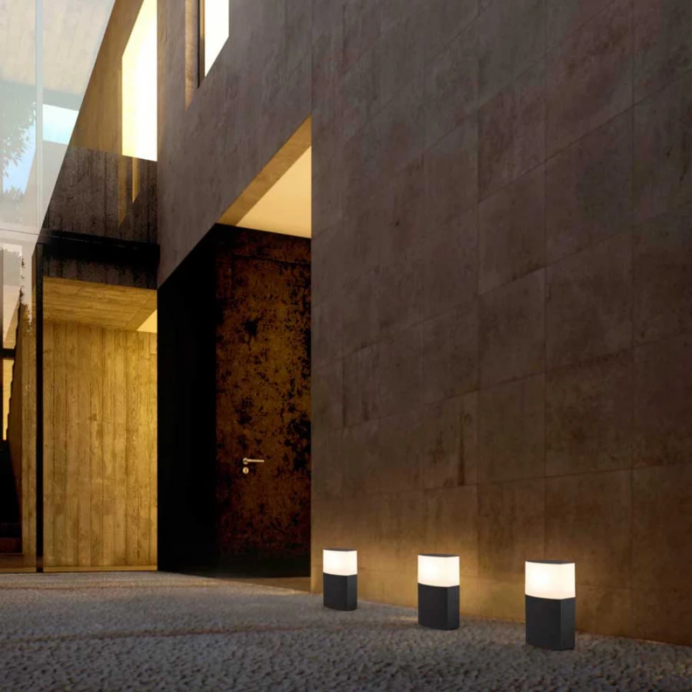 Μεταλλικό Κολωνάκι Από Αλουμίνιο Με Οπάλ Κάλυμμα IP44 Σκούρο Γκρι H300 1xE27 DATNA FARO