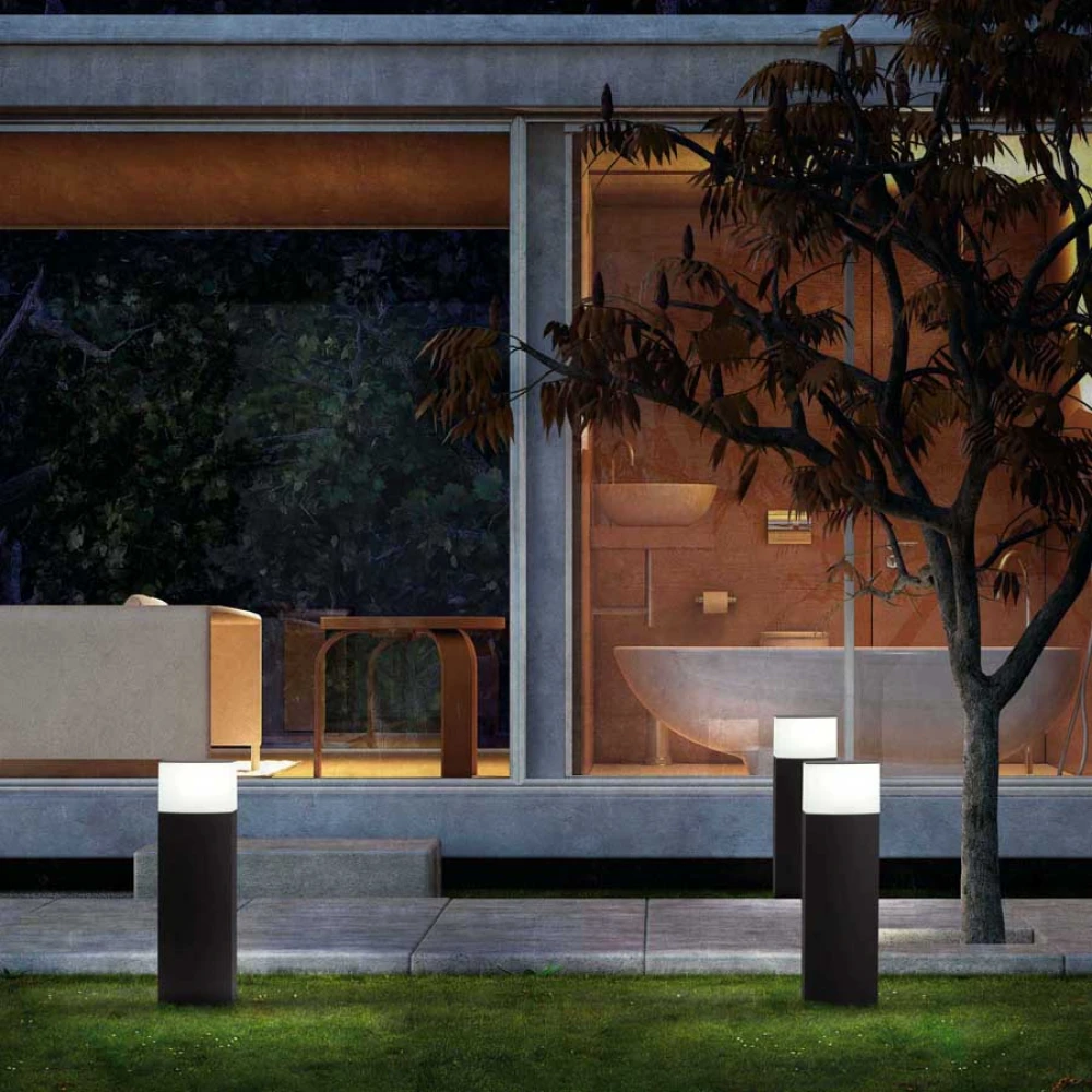 Μεταλλικό Κολωνάκι Από Αλουμίνιο Με Οπάλ Κάλυμμα IP44 Σκούρο Γκρι H600 1xE27 DATNA FARO