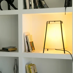 Μεταλλικό Φωτιστικό Επιτραπέζιο Με Καπέλο Από Πάπυρο H:35 1xE27 AKANE FARO