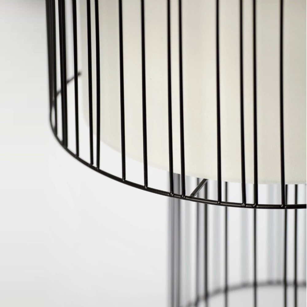 Μεταλλικό Φωτιστικό Δαπέδου Με Πλέγμα Και Υφασμάτινο Καπέλο Σε Μαύρο Χρώμα 1XE27 LINDA FARO