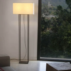 Μεταλλικό Φωτιστικό Δαπέδου Με Υφασμάτινο Καπέλο Σε Καφέ Χρώμα 2xE27 VESPER FARO