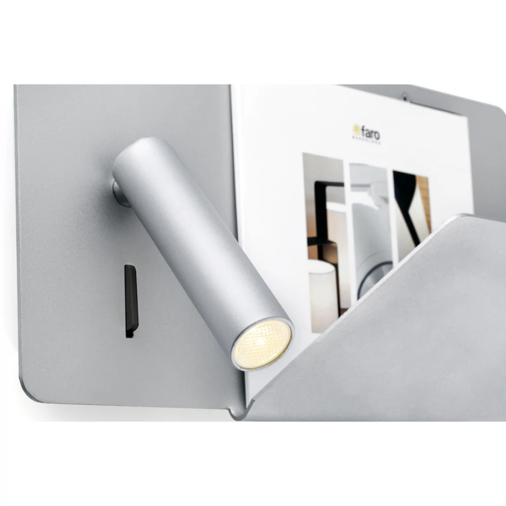 LED Μεταλλική Γκρι Απλίκα 3W Με Ράφι Και USB Φορτιστή (Δεξιάς Πλευράς) SUAU FARO