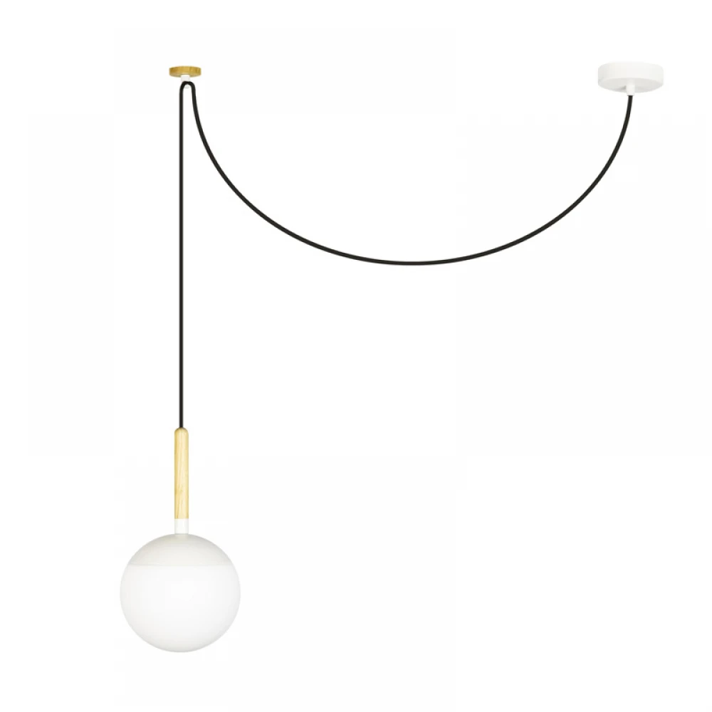 Μεταλλικό Κρεμαστό Φωτιστικό Με Opal Διαχύτη Και Ξύλινες Λεπτομέρειες Σε Λευκό Χρώμα 1xE27 MINE FARO