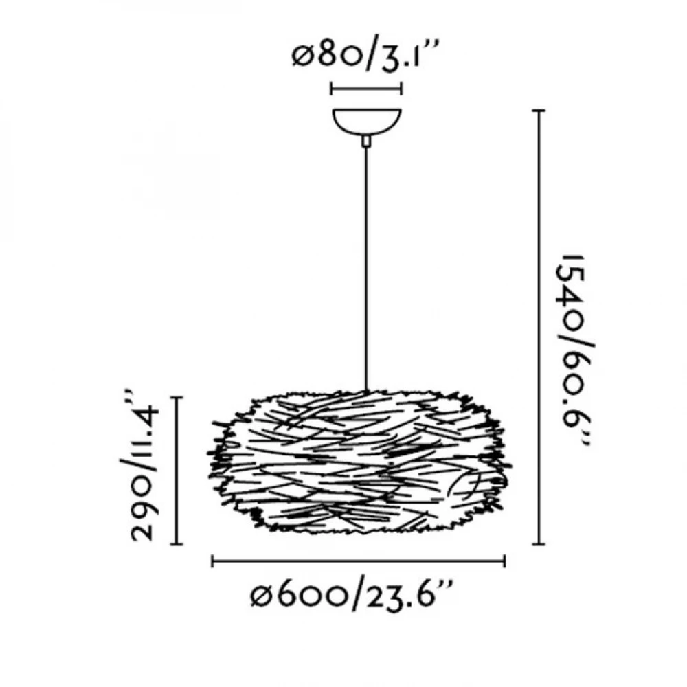Μεταλλικό Κρεμαστό Φωτιστικό Με Καπέλο Από Ινδοκάλαμο 1XE27 NIDO FARO