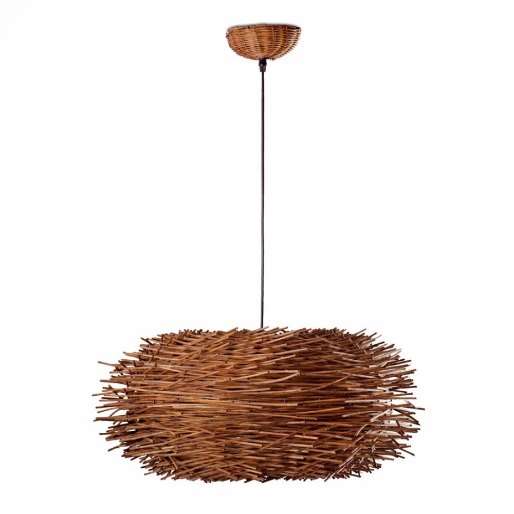 Μεταλλικό Κρεμαστό Φωτιστικό Με Καπέλο Από Ινδοκάλαμο 1XE27 NIDO FARO