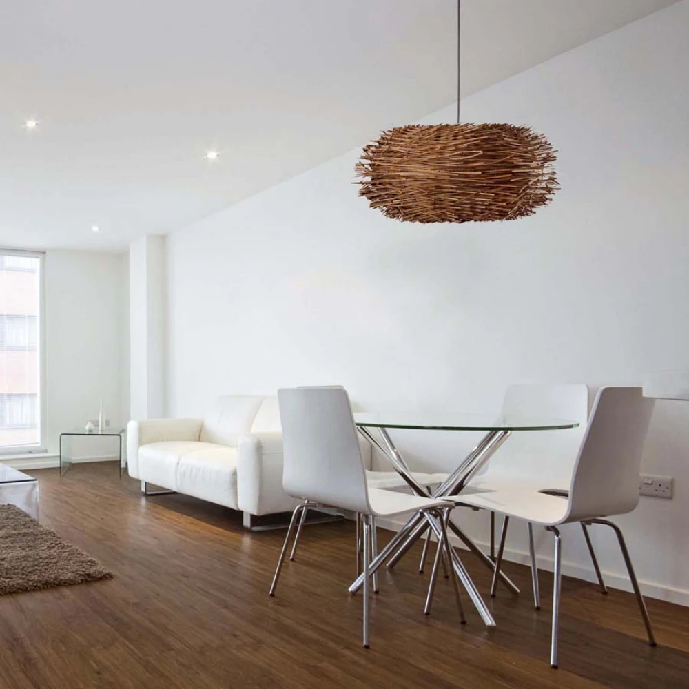 Μεταλλικό Κρεμαστό Φωτιστικό Με Καπέλο Από Ινδοκάλαμο 1XE27 NIDO FARO