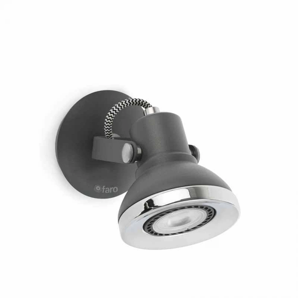 Μεταλλικό Επίτοιχο Σποτ Με Ρυθμιζόμενη Κεφαλή Σε Σκούρο Γκρι Χρώμα 1xGU10 RING FARO