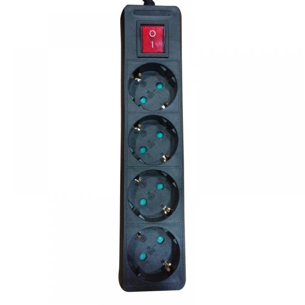 Πολύπριζο Απλό 4 Θέσεων Με Καλώδιο 2m Και Διακόπτη Μαυρό Eurolamp