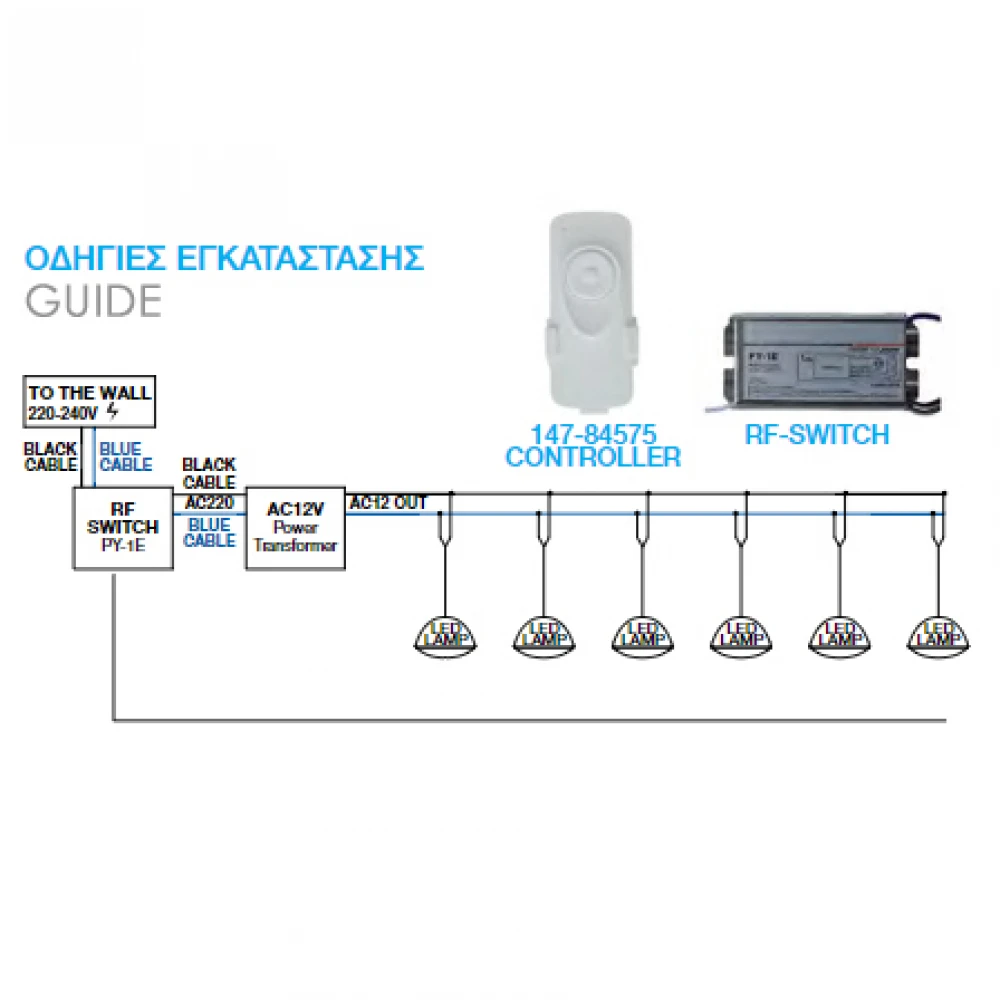 120W Controller Και Διακόπτης Για PAR 56 RGB 12V Eurolamp
