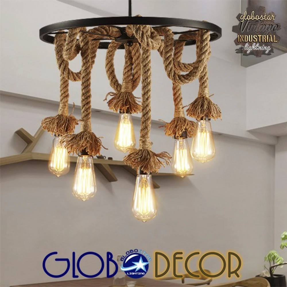 Vintage Φωτιστικό Οροφής Velo ROPE 6XE27 Globostar