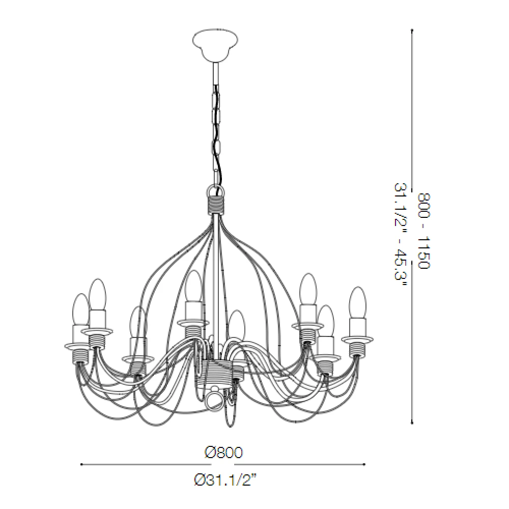 Μεταλλικό Φωτιστικό Πολυέλαιος Χειροποίητος Σε Αντικέ Φινιρίσμα Και Δύο Χρώματα 8xE14 CORTE IDEAL LUX
