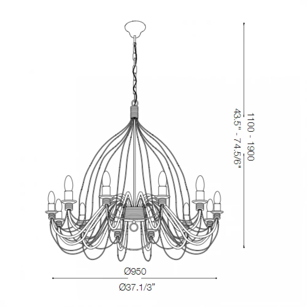 Μεταλλικό Φωτιστικό Πολυέλαιος Χειροποίητος Σε Αντικέ Φινιρίσμα Σκουριάς 12xE14 CORTE IDEAL LUX