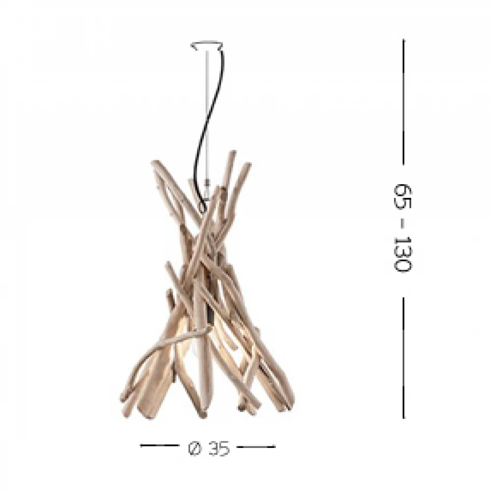 Μεταλλικό Κρεμαστό Φωτιστικό Με Διακοσμητικά Φυσικά Ξύλα Και PVC Διαχύτη 1xE27 DRIFTWOOD IDEAL LUX