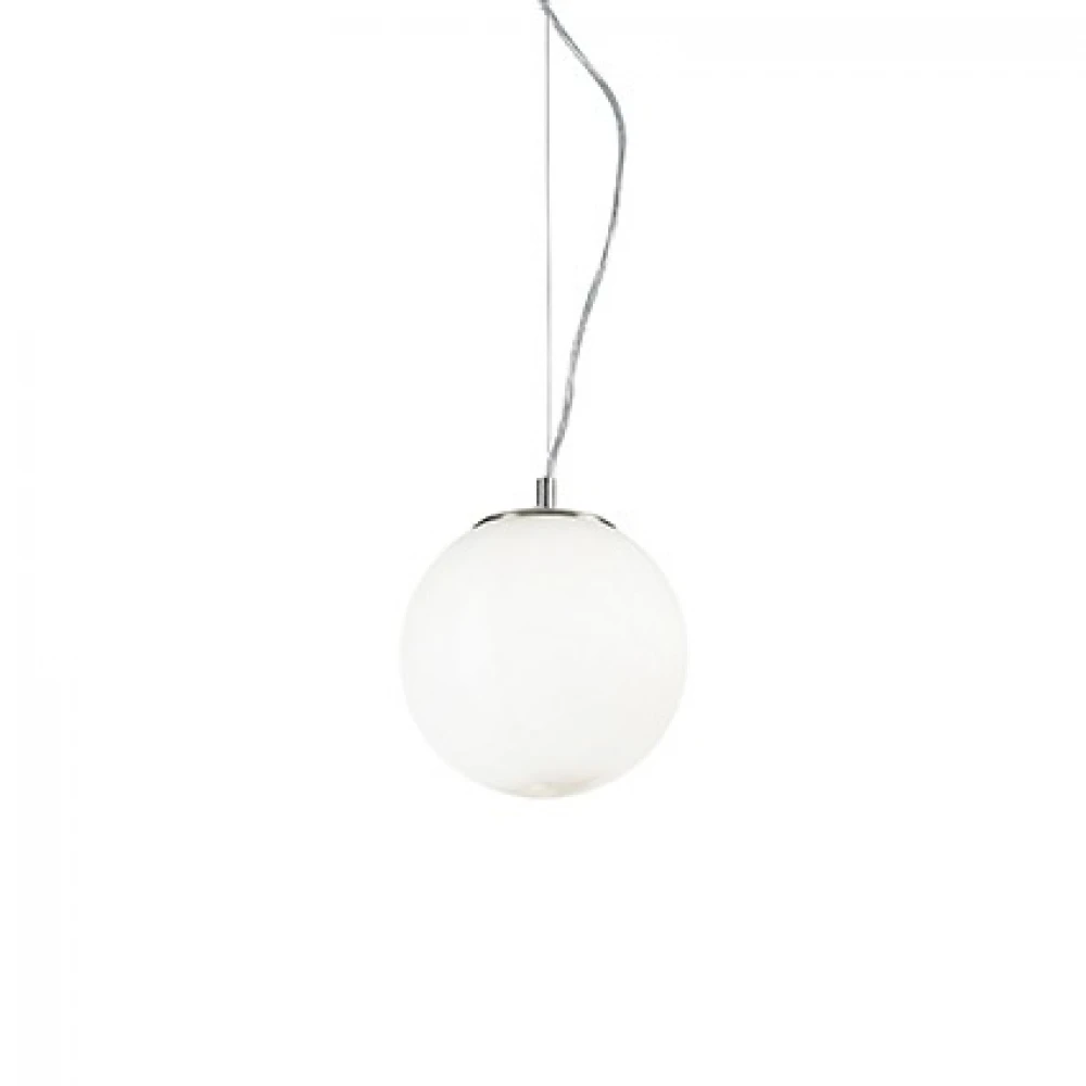 Μεταλλικό Κρεμαστό Φωτιστικό Σε Σατινέ Νίκελ Και Λευκό Γυαλί 1XE27 Σε Διαμέτρο Ø300 MAPA BIANCO IDEAL LUX 009148a