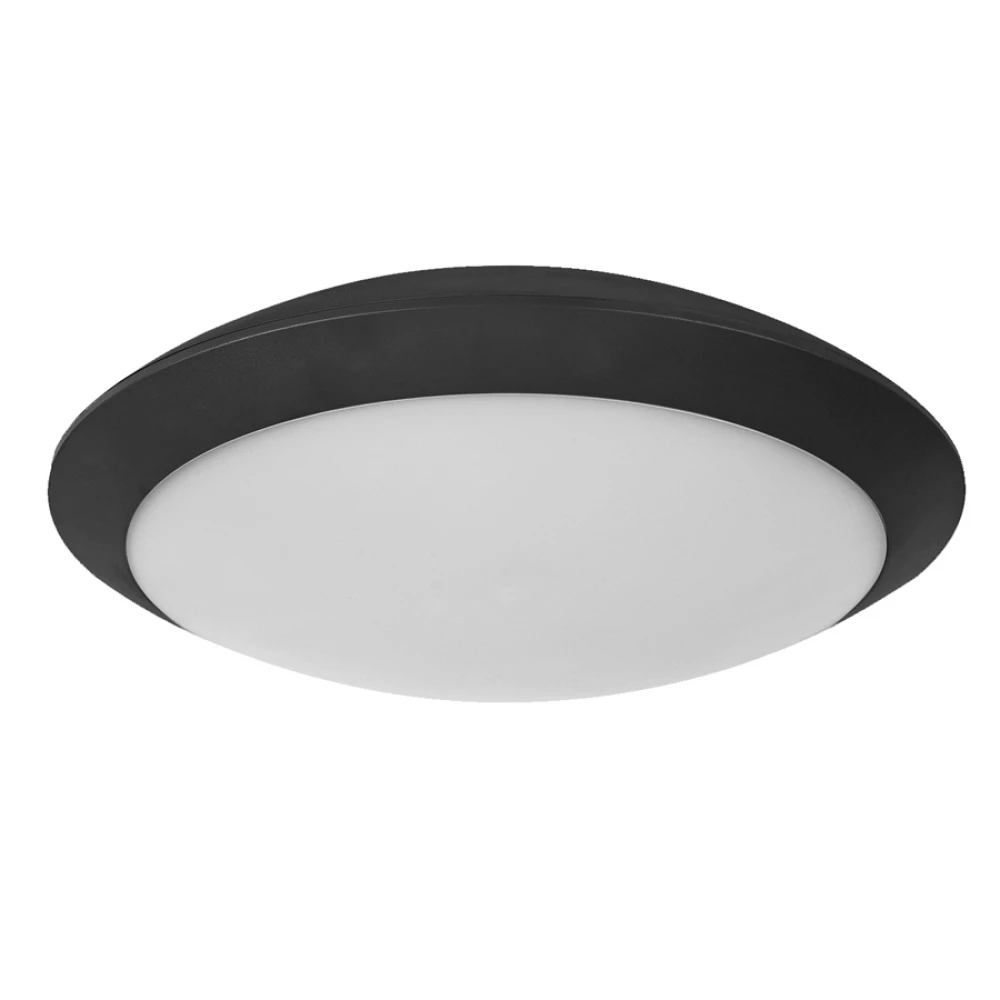 Αδιάβροχο Πλαστικό Στρογγυλό Φωτιστικό Οροφής Σκούρο Γκρι Με Οπαλ PC Κάλυμμα 2XE27 Φ300 Led Id