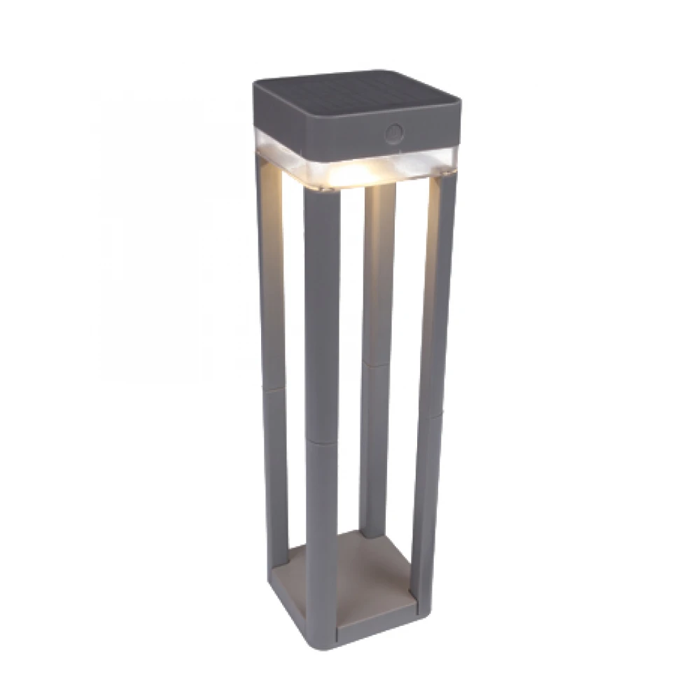 LED Ηλιακό Κολωνάκι Καρφωτό Φωτιστικό 1W IP44 Σε Γκρι Ασημί TABLE CUBE LUTEC
