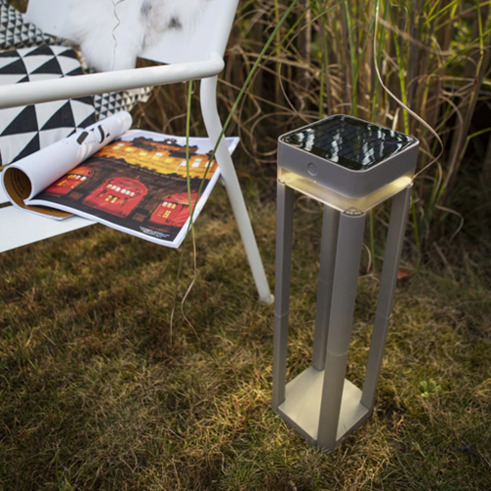 LED Ηλιακό Κολωνάκι Καρφωτό Φωτιστικό 1W IP44 Σε Γκρι Ασημί TABLE CUBE LUTEC