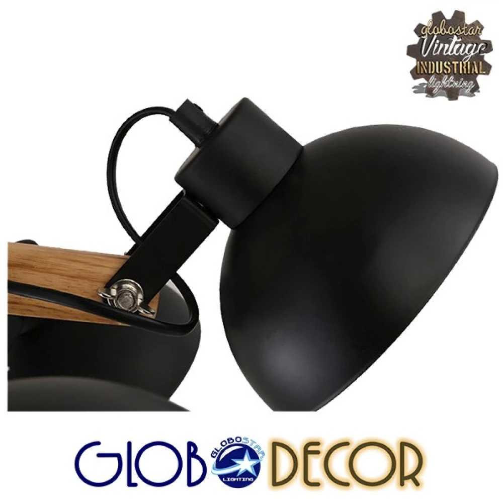 Vintage Ξύλινο Φωτιστικό Με Καμπάνες Oldschool Μαύρο Ματ 6XE27 Globostar