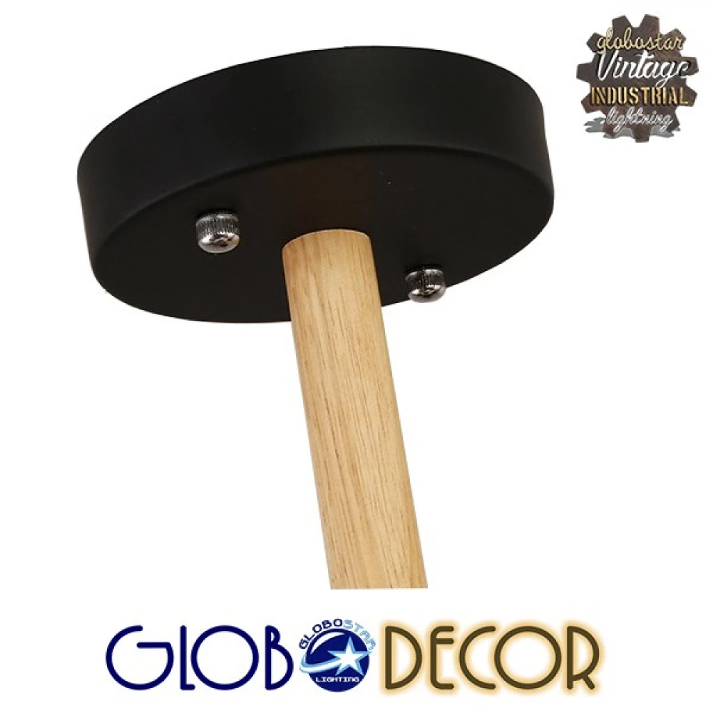 Vintage Ξύλινο Φωτιστικό Με Καμπάνες Oldschool Μαύρο Ματ 6XE27 Globostar