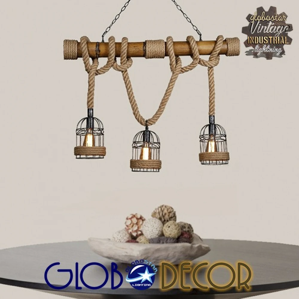 Vintage Φωτιστικό Οροφής Lilo από Bamboo ROPE 3XE27 Globostar