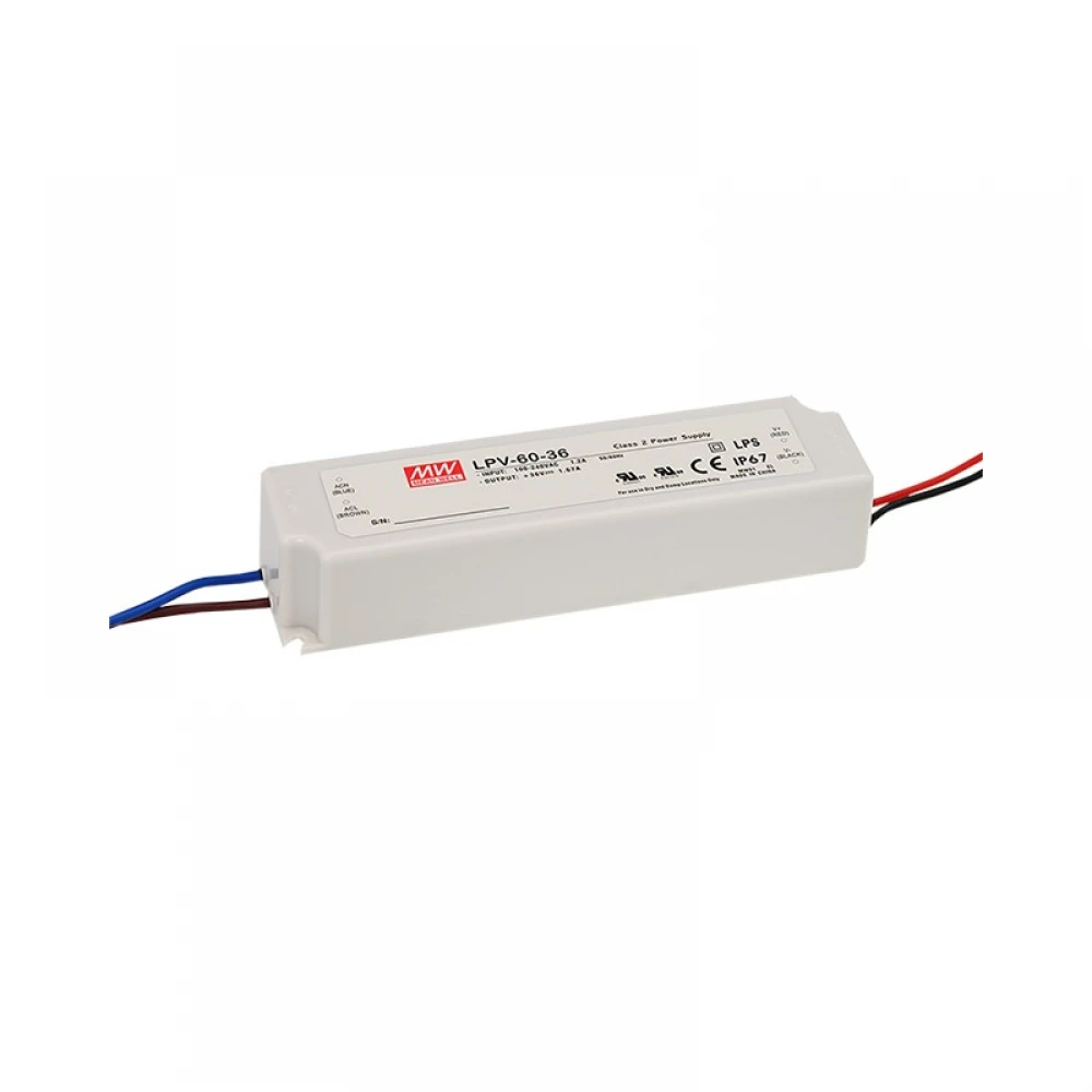 Αδιάβροχο 60W LED Πλαστικό Τροφοδοτικό Σταθερής Τάσης 24V 2.5A IP67 MeanWell