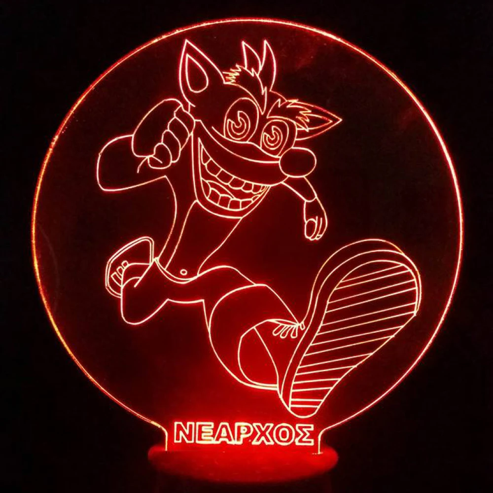 LED Φωτιστικό Χαραγμένο Plexiglass Με Σχέδιο Crash Bandicoot Με Διακόπτη ON/OFF Plexi