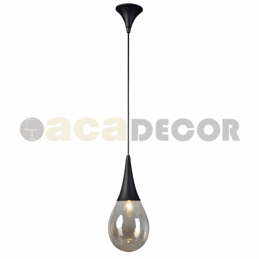 Μεταλλικό Φωτιστικό Μαύρο Με Γυαλί Κεχριμπάρι Σε Σχήμα Σταγόνας 1xE14 ATENA - ACA DECOR