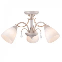 Φωτιστικό Οροφής Τρίφωτο Λευκό Πατίνα Με Χρυσές Λεπτομέρειες & Κρύσταλλα Για Λάμπες Ε14 Aca