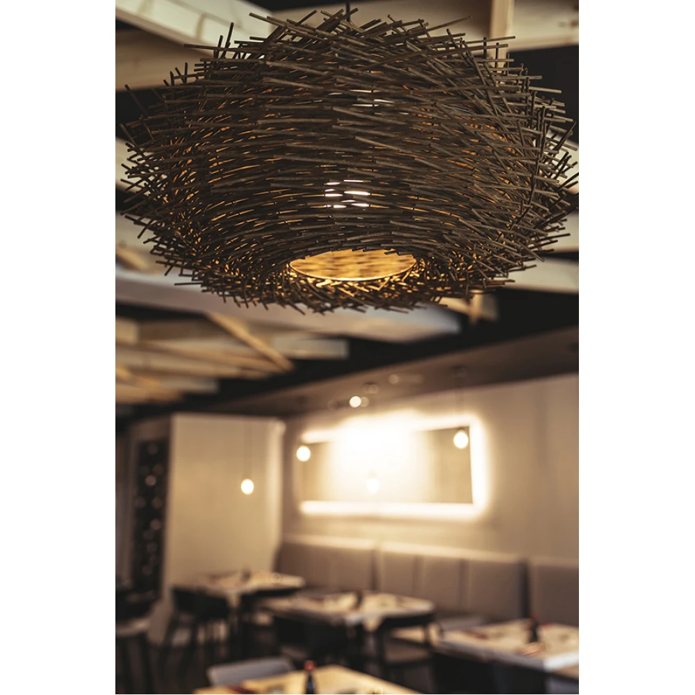 Μεταλλικό Κρεμαστό Φωτιστικό Με Καπέλο Από Ινδοκάλαμο 1XE27 NIDO FARO