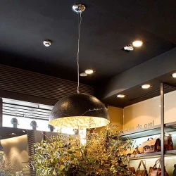 Κρεμαστό Μεταλλικό Φωτιστικό Με Καπέλο Μαύρο - Χρυσό Ø70 3xE27 Magma FARO