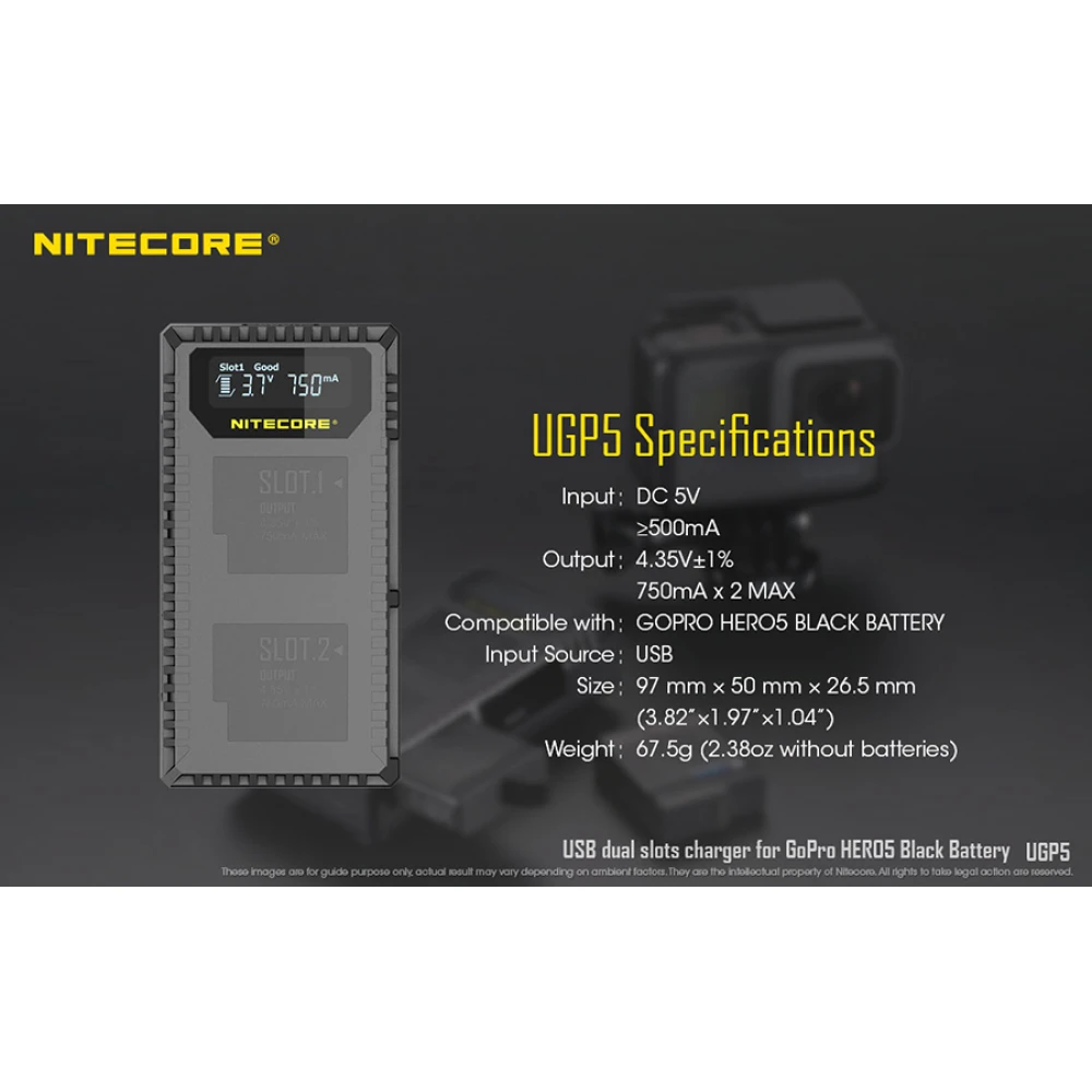 Φορτιστής NITECORE UGP5 για GoPro Hero5 Black