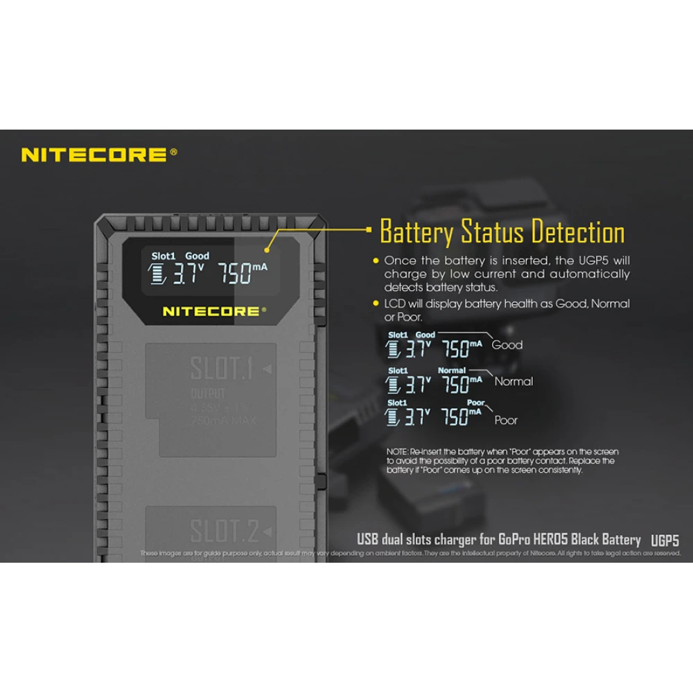 Φορτιστής NITECORE UGP5 για GoPro Hero5 Black