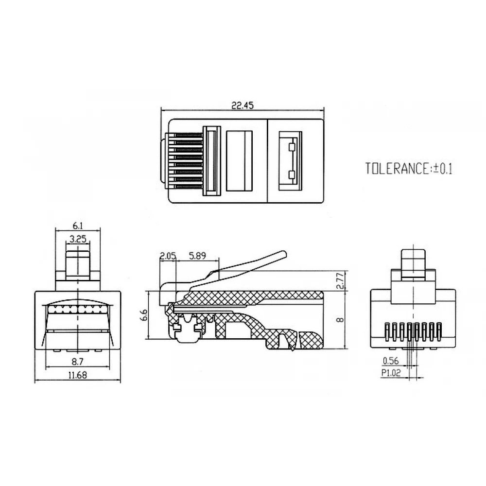 Τηλεφωνικό Φις 8P8C YH8-807 (SS320) 100τμχ TOP ELECTRONIC