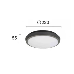 LED Εξωτερική Πλαφονιέρα 10W Στρογγυλή Αλουμινίου Ανθρακί Με PC Σκιάδιο IP54 TIBUOK VIOKEF