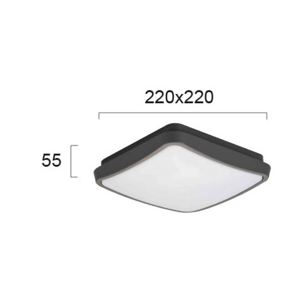 LED Εξωτερική Πλαφονιέρα 10W Τετράγωνη Αλουμινίου Ανθρακί Με PC Σκιάδιο IP54 TIBUOK VIOKEF