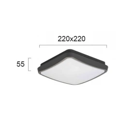 LED Εξωτερική Πλαφονιέρα 10W Τετράγωνη Αλουμινίου Ανθρακί Με PC Σκιάδιο IP54 TIBUOK VIOKEF