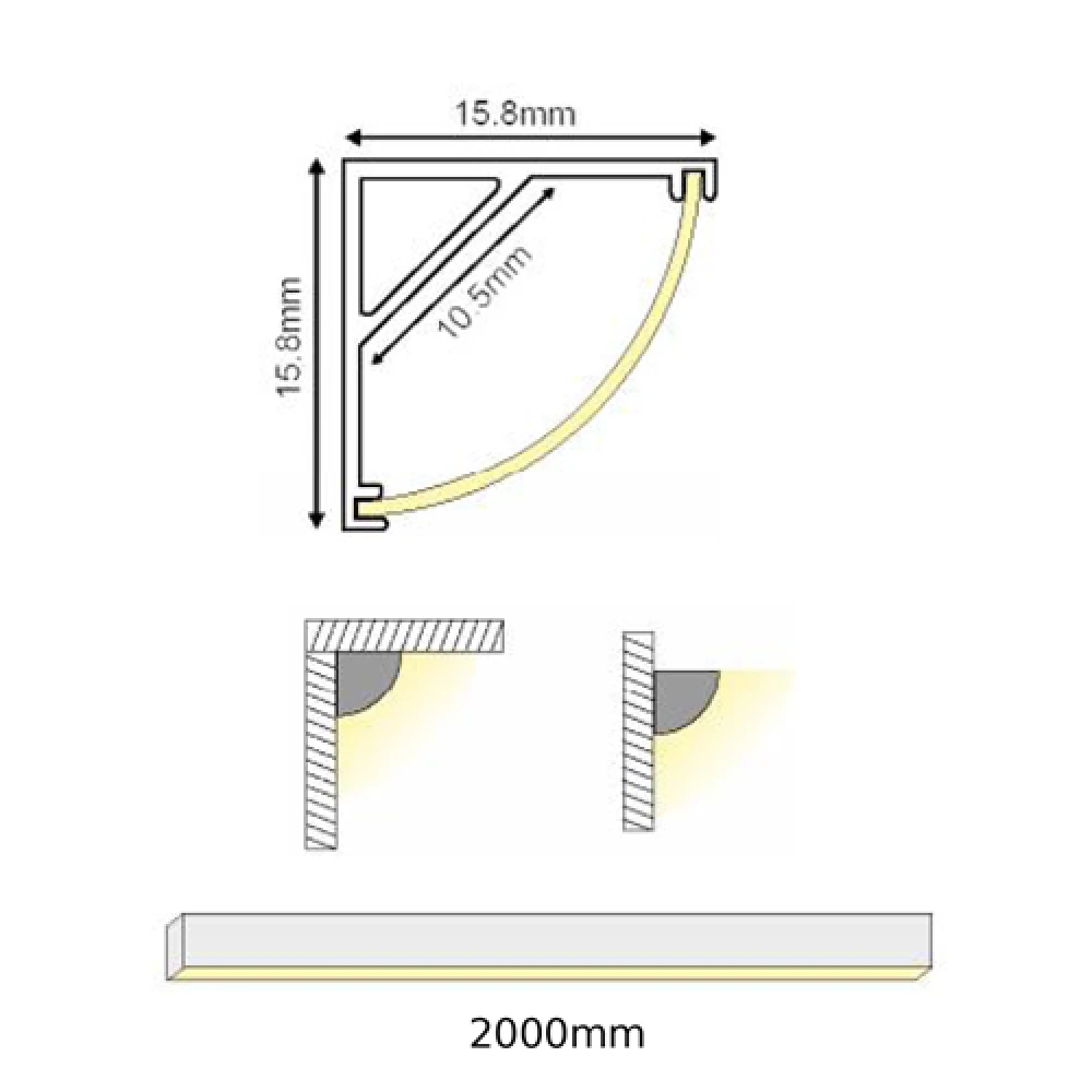 2 Μέτρα Προφίλ Αλουμινίου Γωνιακό P161 Corn Με Οπάλ Κάλυμμα ACA