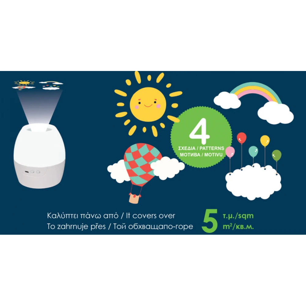 LED Λαμπάκι Νυχτός Και Προτζέκτορας 2 Σε 1, Με 4 Θέματα, Με Μπαταρίες Και USB - 8W 3xAA - ACA