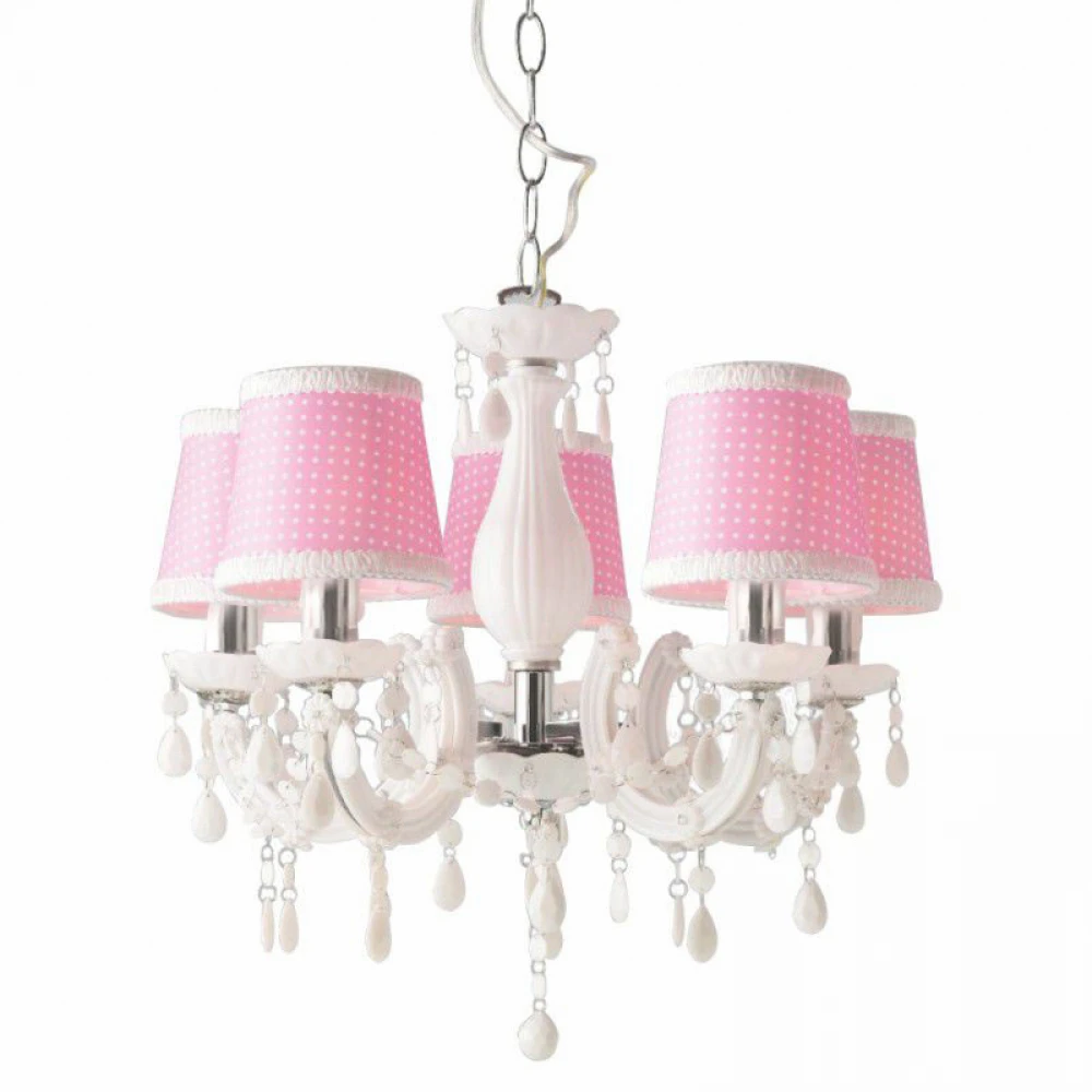 Πολυέλαιος Ακρυλικό Φωτιστικό Με Μεταλλικές Λεπτομέρειες Χρωμίου Και Ροζ Πουά Υφάσματα 5xE14 ACA