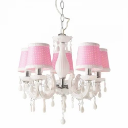 Πολυέλαιος Ακρυλικό Φωτιστικό Με Μεταλλικές Λεπτομέρειες Χρωμίου Και Ροζ Πουά Υφάσματα 5xE14 ACA