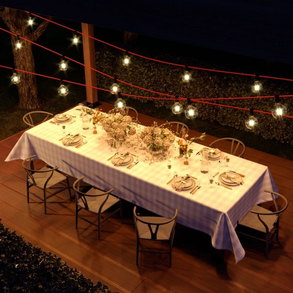 Γιρλάντα Έτοιμη Για Χρήση, 7,5m Υφασμάτινο Καλώδιο Πλακέ Κόκκινο CM09 Με 5 Ντουί, Γάντζο Και Φις Creative Cables